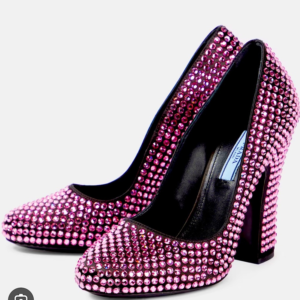 PRADA🩷SWAROVSKI PINK CRYSTAL HEELS SPRING SUMMER LUXURY PUMPS! RARE! SIZE 40!